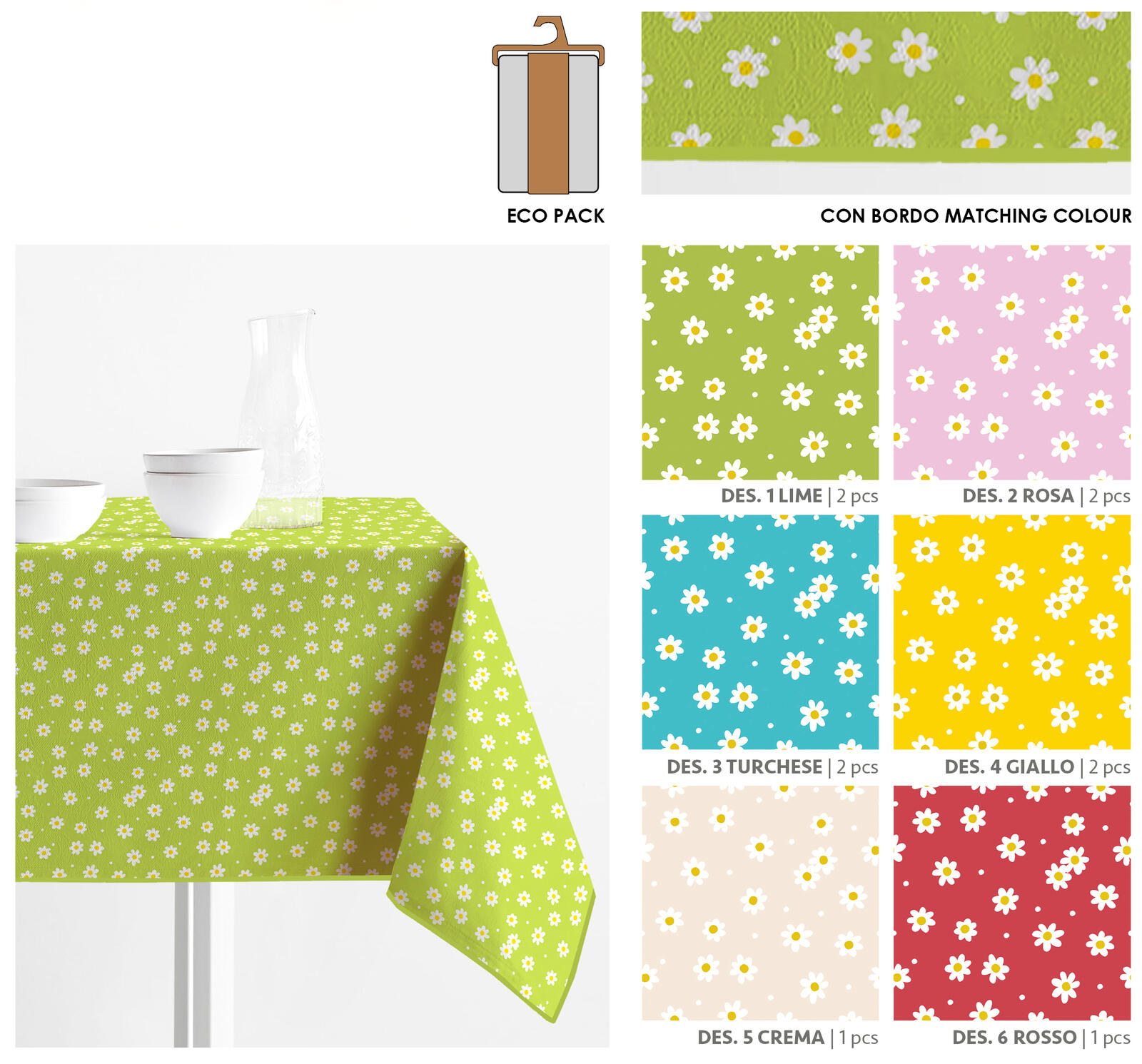 STAIN-RESISTANT TABLECLOTH 8P SPRITZ DAISY CM160 Tellini S.r.l. Wholesale Clothing