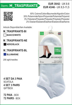 TRIO MEN'S SOCKS MBREATHABLE SNEAKER Tellini S.r.l. Wholesale Clothing